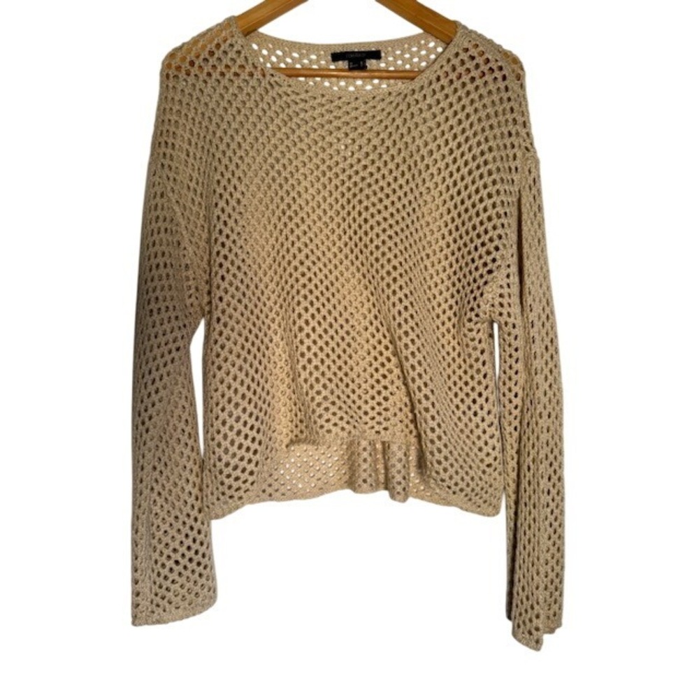 Forever‎ 21 Beige Crocheted Mesh Long Sleeve Pullover Sweater Top Womens M